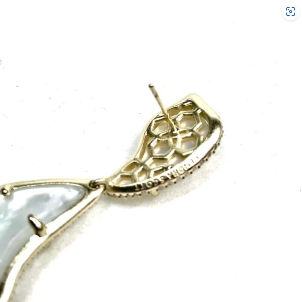 New 14K Gold Mother-of-Pearl CZ Teddi XL Earrings - Picture 4 of 7